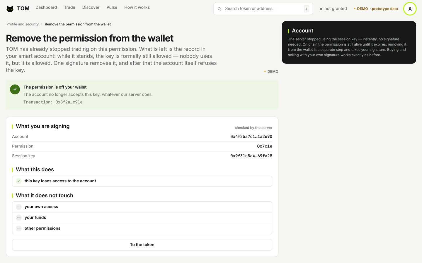 Confirmation of the permission being removed onchain